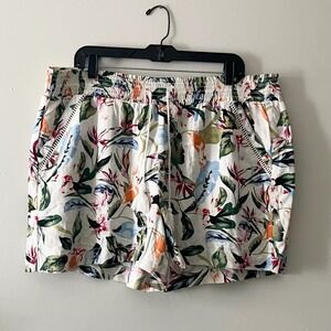 NEW Briggs Floral Bird Print Pull-On Shorts XXL Tropical Linen Blend